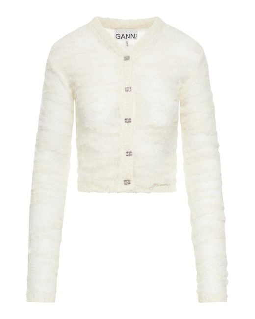 Ganni White Cardigan Sweater