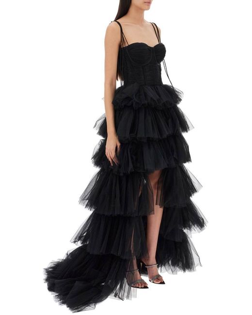 19:13 Dresscode Black 1913 Dresscode Long Bustier Dress With Flounced Skirt