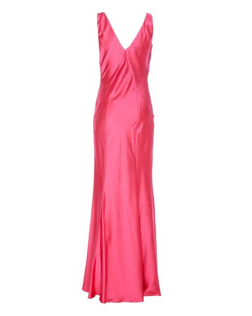 Pinko Pink Long Hammered Satin Dress