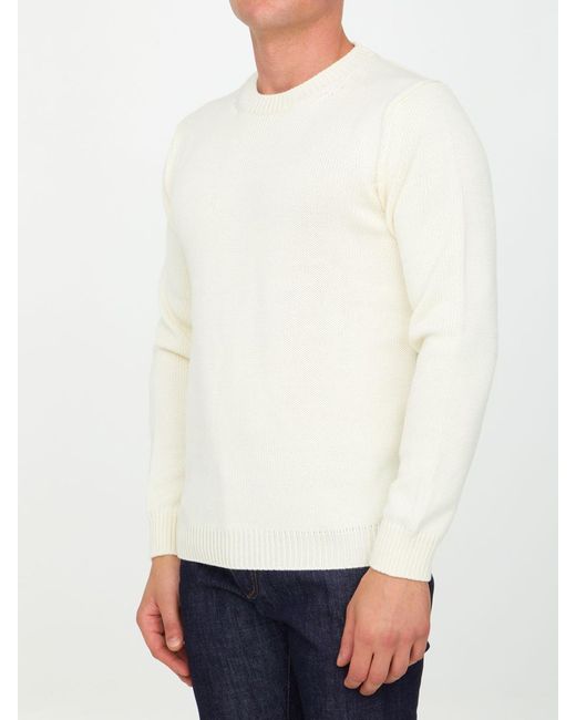 Roberto Collina White Cream Merino Wool Sweater for men