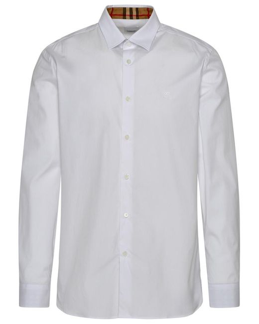 Burberry White Long Sleeve Shirt With Tonal Logo Embroidery for men
