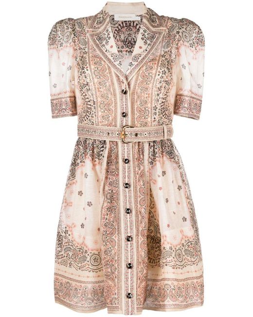 Zimmermann Natural Matchmaker Short Shirtdress With Paisley Print