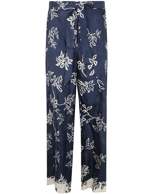Max Mara Blue Cinzia Silk Twill Printed Trousers