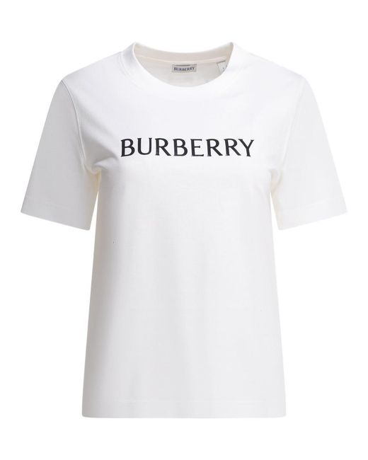 Burberry White Cotton T-Shirt With Logo