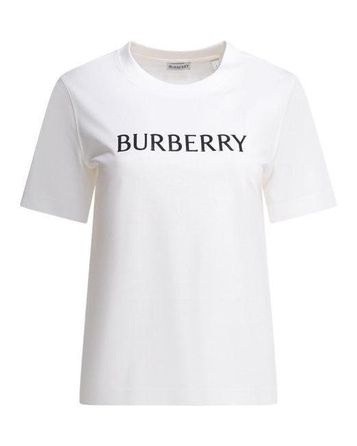 Burberry White Cotton T-Shirt With Logo