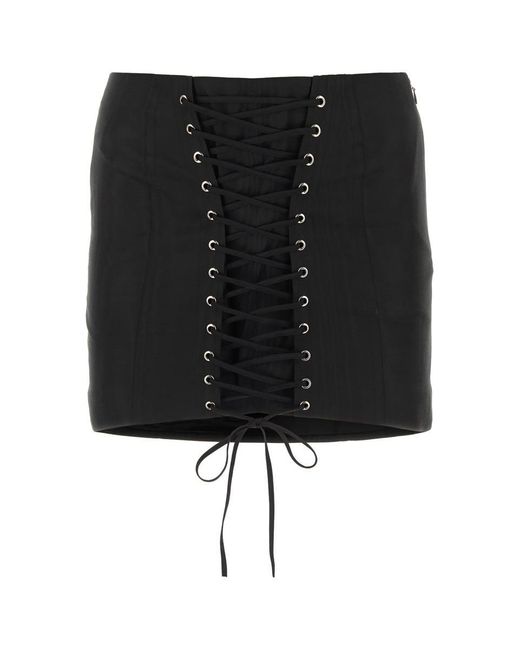 Alessandra Rich Black Lace-up Low-rise Mini Skirt