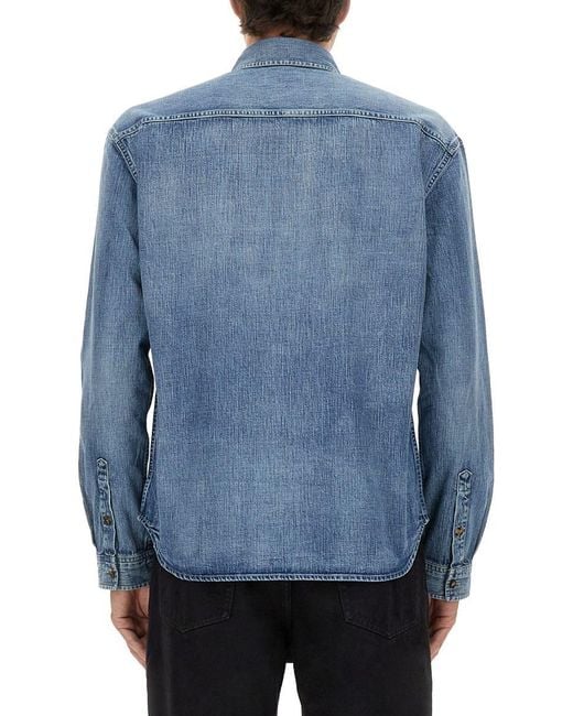 Saint Laurent Blue Denim "cassandre" Shirt for men