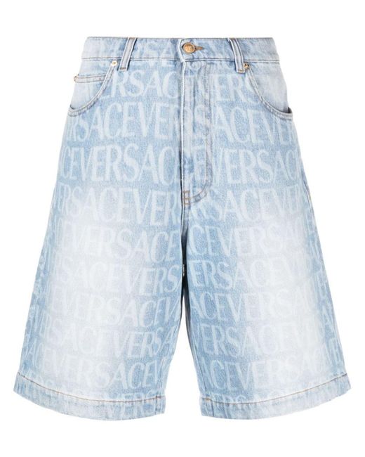 Versace Blue Allover Denim Shorts for men