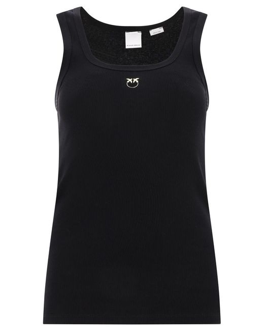 Pinko Black Tank Top With Love Birds Embroidery