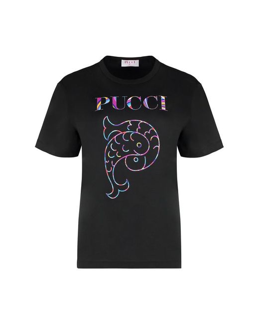 Emilio Pucci Black Cotton Crew-Neck T-Shirt