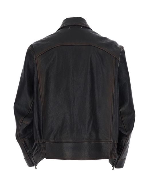 Golden Goose Deluxe Brand Black Jacket With Classic Collar And Distressed Effect for men