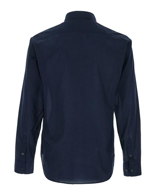 C P Company Blue Button-Down Shirt With Sheer Fabric for men