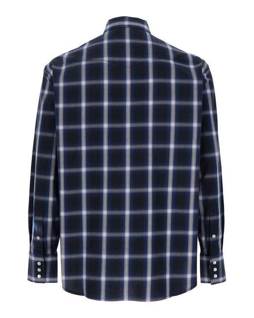 TONYWACK Blue Shirt With Classic Collar And All-Over Check Motif for men