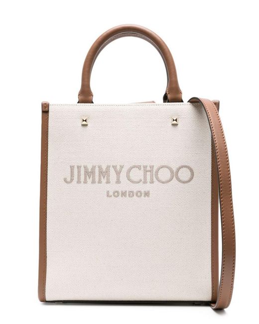 Jimmy Choo Natural Avenue Tote N/s Canvas And Leather Tote Bag