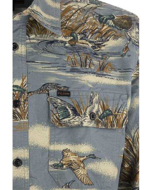 Filson Gray Flannel Shirt With Print for men