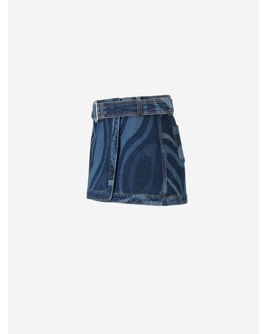 Emilio Pucci Blue Marmo Motif Mini Skirt