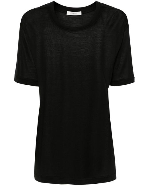 Lemaire Black Silk T-Shirt With Dropped Shoulder for men
