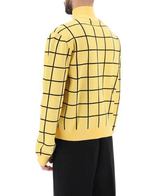 Marni Yellow Zip-up Cardigan With Check Motif for men