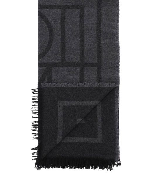 Totême  Black Toteme Cashmere Blend Monogram Scarf