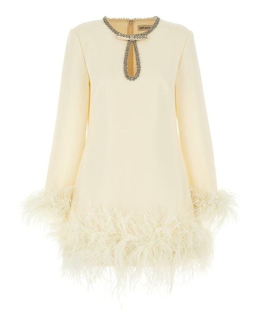 Self-Portrait White 'Cream Crepe Feather Mini' Dress