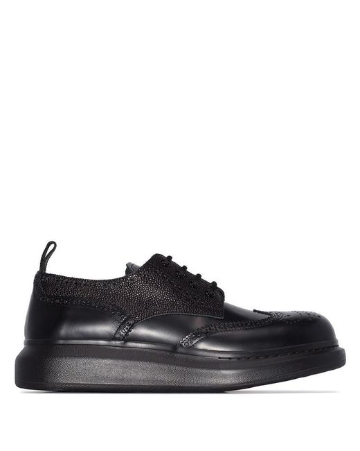 Alexander McQueen Brogue Platform Leather Shoes in Black for Men | Lyst