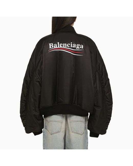 Balenciaga Black Oversize Nylon Bomber Jacket