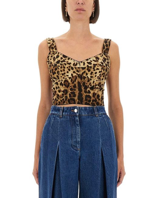 Dolce & Gabbana Gray Leopard Print Charmeuse Bustier