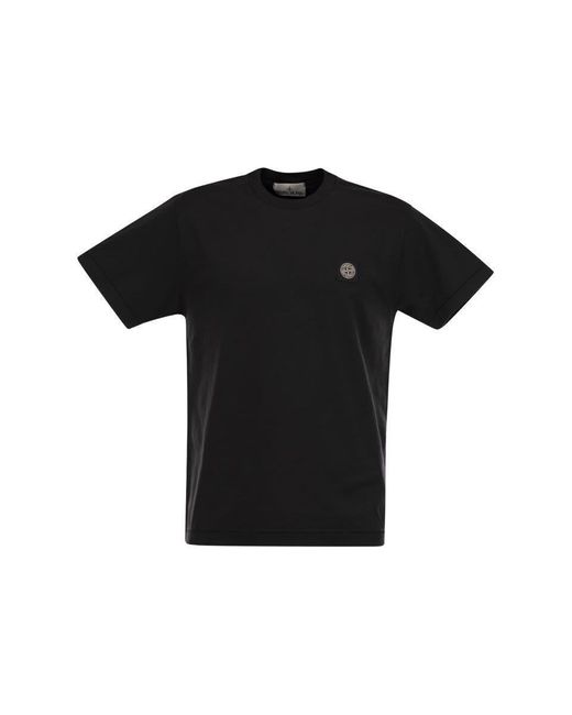 Stone Island Black Short-sleeved T-shirt With Compass Logo Patch for men
