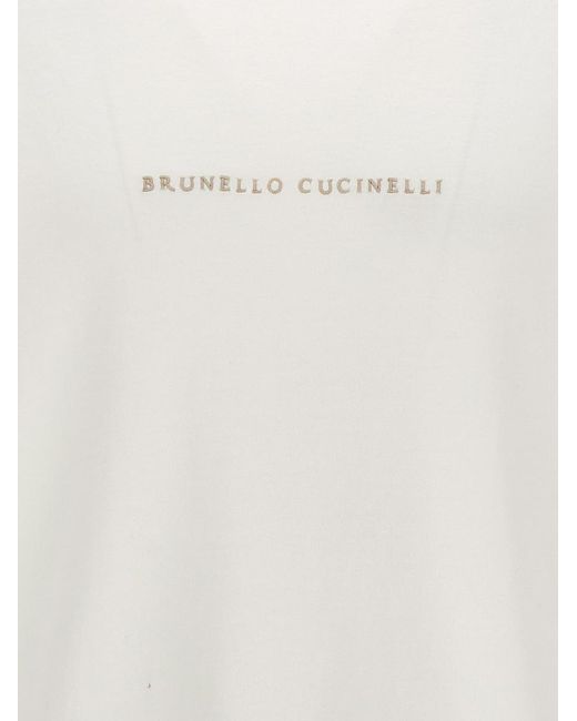 Brunello Cucinelli White Logo Embroidery Sweatshirt for men