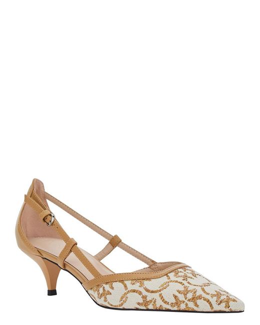 Pinko Natural Pumps With Cut-Out And Logo Print