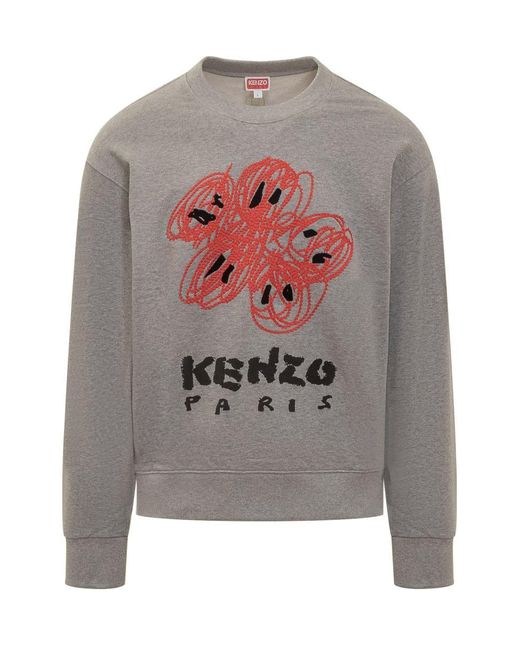 KENZO Gray ' Varsity' Embroidered Sweatshirt for men