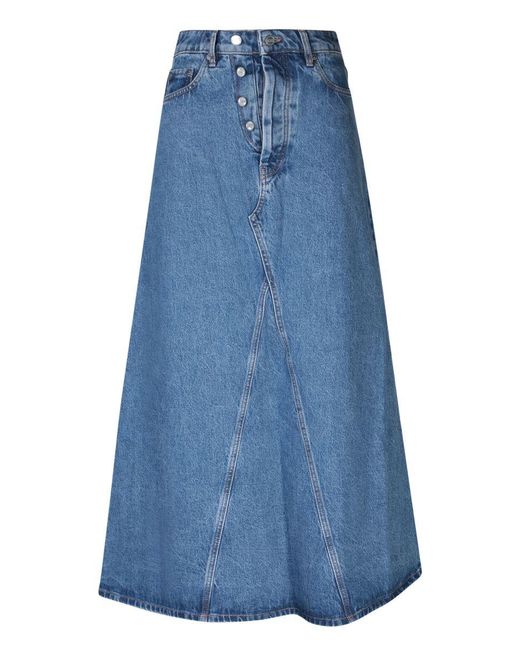 Ganni Blue High-waisted Denim Maxi Skirt