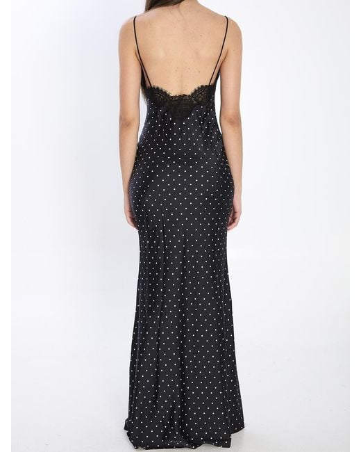 Self-Portrait Black Polka Dot Satin Lace Maxi Dress