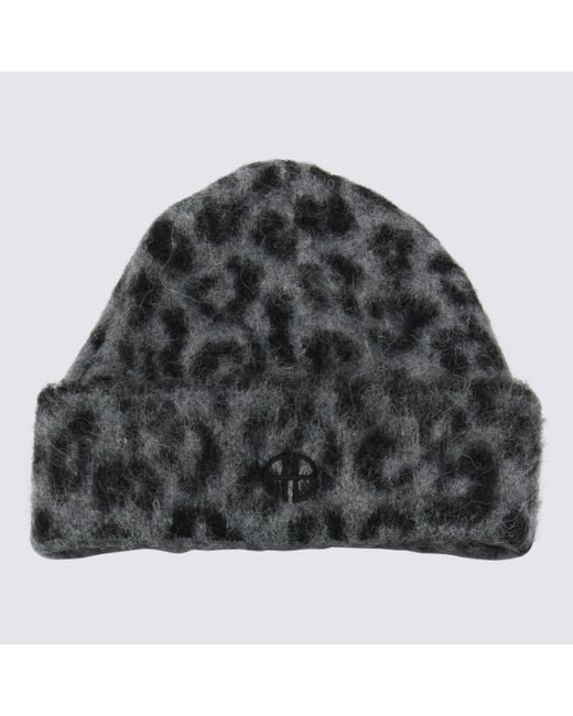 Anine Bing Gray Leopard Wool Beanie