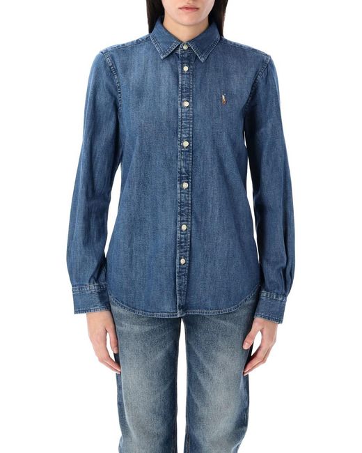 Polo Ralph Lauren Women's Blue Slim Fit Cotton Denim Shirt