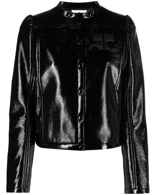 Courreges Iconic Vinyl Biker Jacket in Black | Lyst