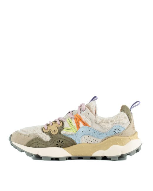 Flower Mountain Multicolor Yamano 3 Cream And Light Blue Suede And Wool Sneakers