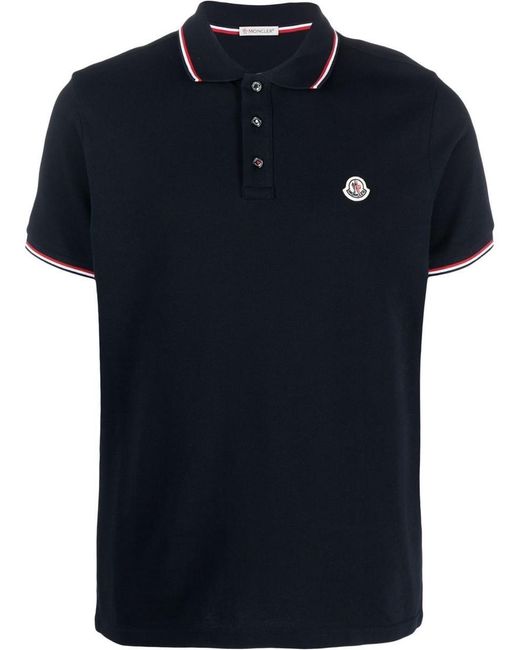 Moncler Blue Logo-patch Cotton-piqué Polo Shirt for men