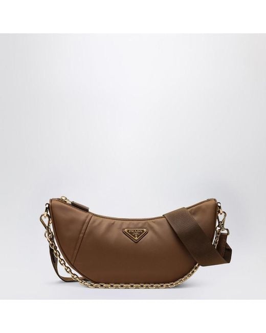Prada Brown Demi-lune Shoulder Bag Brandy In Re-nylon