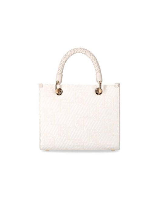 Elisabetta Franchi White Ivory Jacquard Raffia Small Handbag