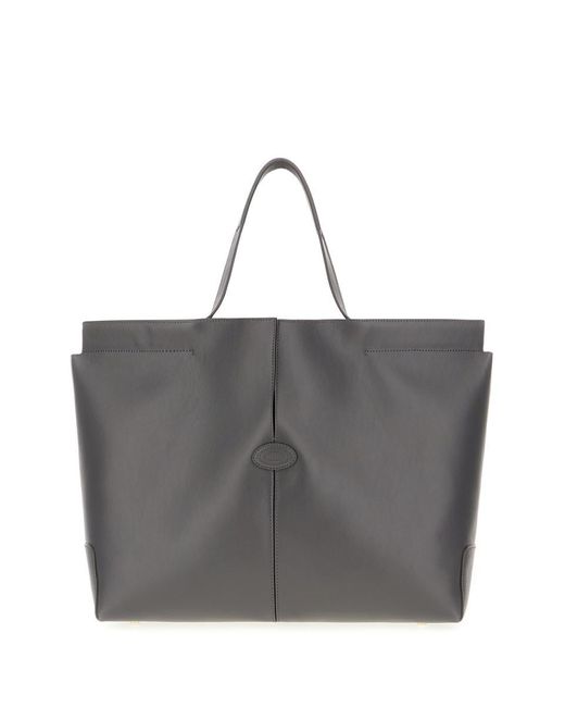 Tod's Gray Graphite Leather Medium Di Folio Shopping Bag