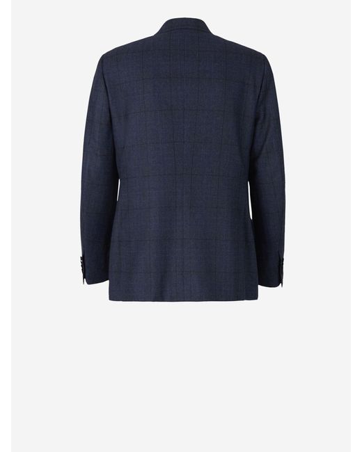 Isaia Blue Checked Wool And Cashmere Suit for men