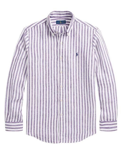 Polo Ralph Lauren Blue Stripe-pattern Linen Shirt for men