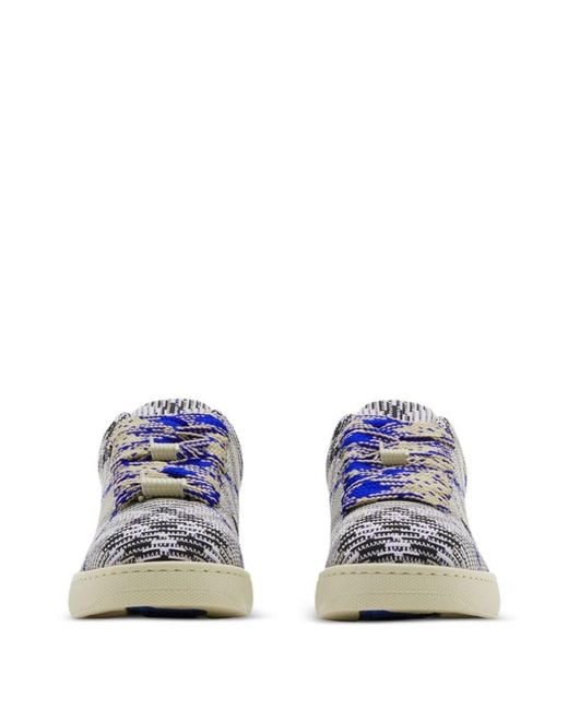 Burberry Blue Box Checked Knitted Sneakers