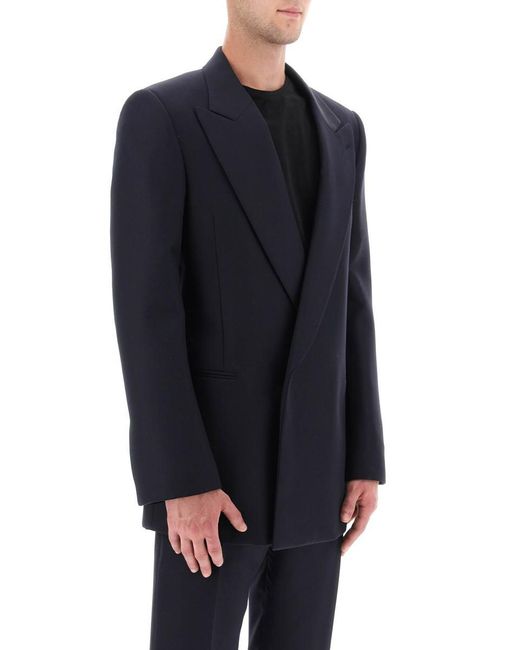 Alexander McQueen Blue Wool And Mohair Double-breasted Blazer for men