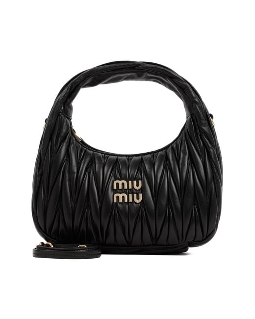 Miu Miu Leather Miu Wander Hobo Bag in Black | Lyst