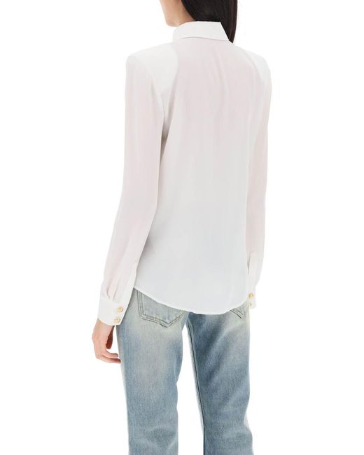 Balmain White Silk Shirt With Padded Shoulders