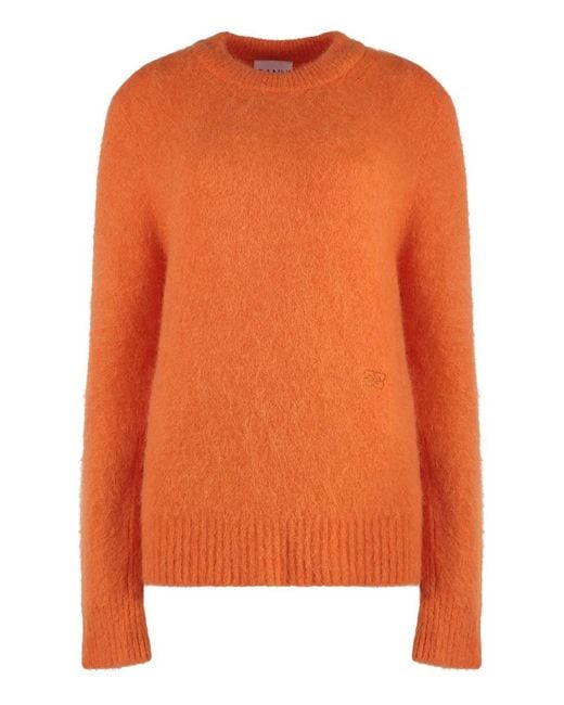 Ganni Orange Wool-Blend Crew-Neck Sweater