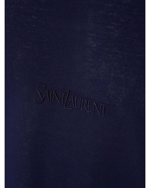 Saint Laurent Blue Embroidered Logo T-shirt for men
