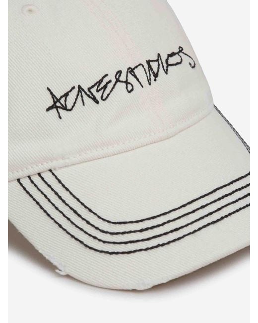Acne White Cotton Logo Cap for men